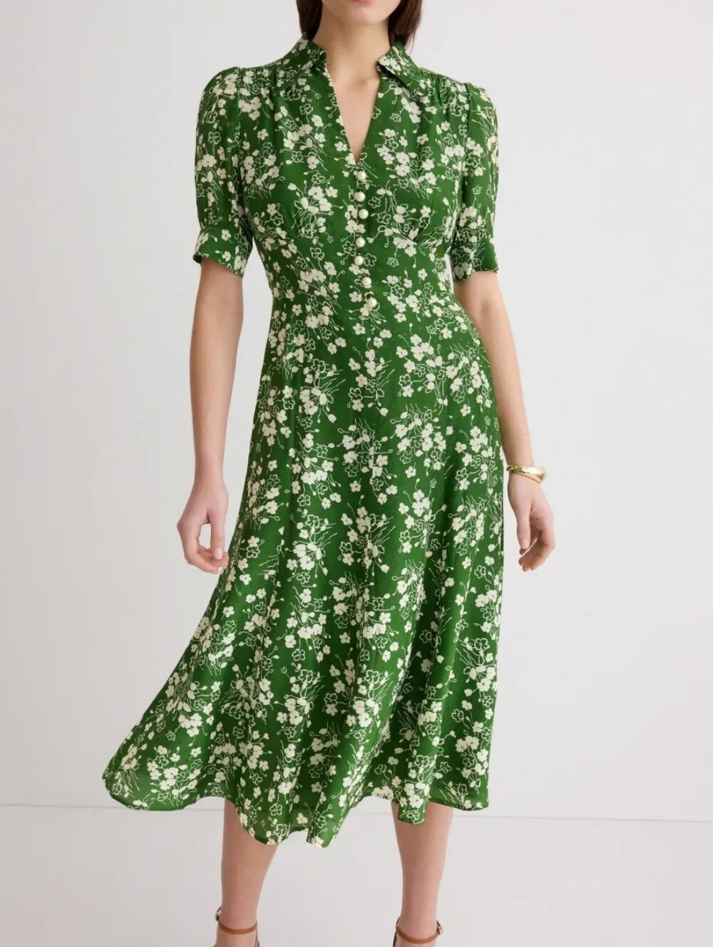 LK Bennet Silk Sophie Wildflower Dress Green White Midi 2 XS Summer Boho Maxi - Picture 7 of 16